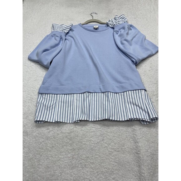 Anthropologie Maeve Twofer Sweatshirt Blue Striped Trim Preppy Comfy Size XL New - Picture 2 of 10